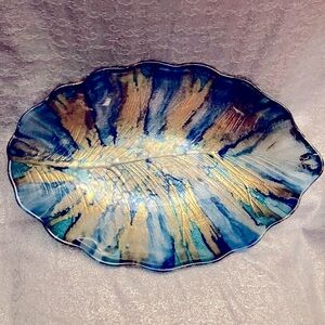 Beautiful Blue and Gold Large Ceramic Decorative Dish New Without Tags